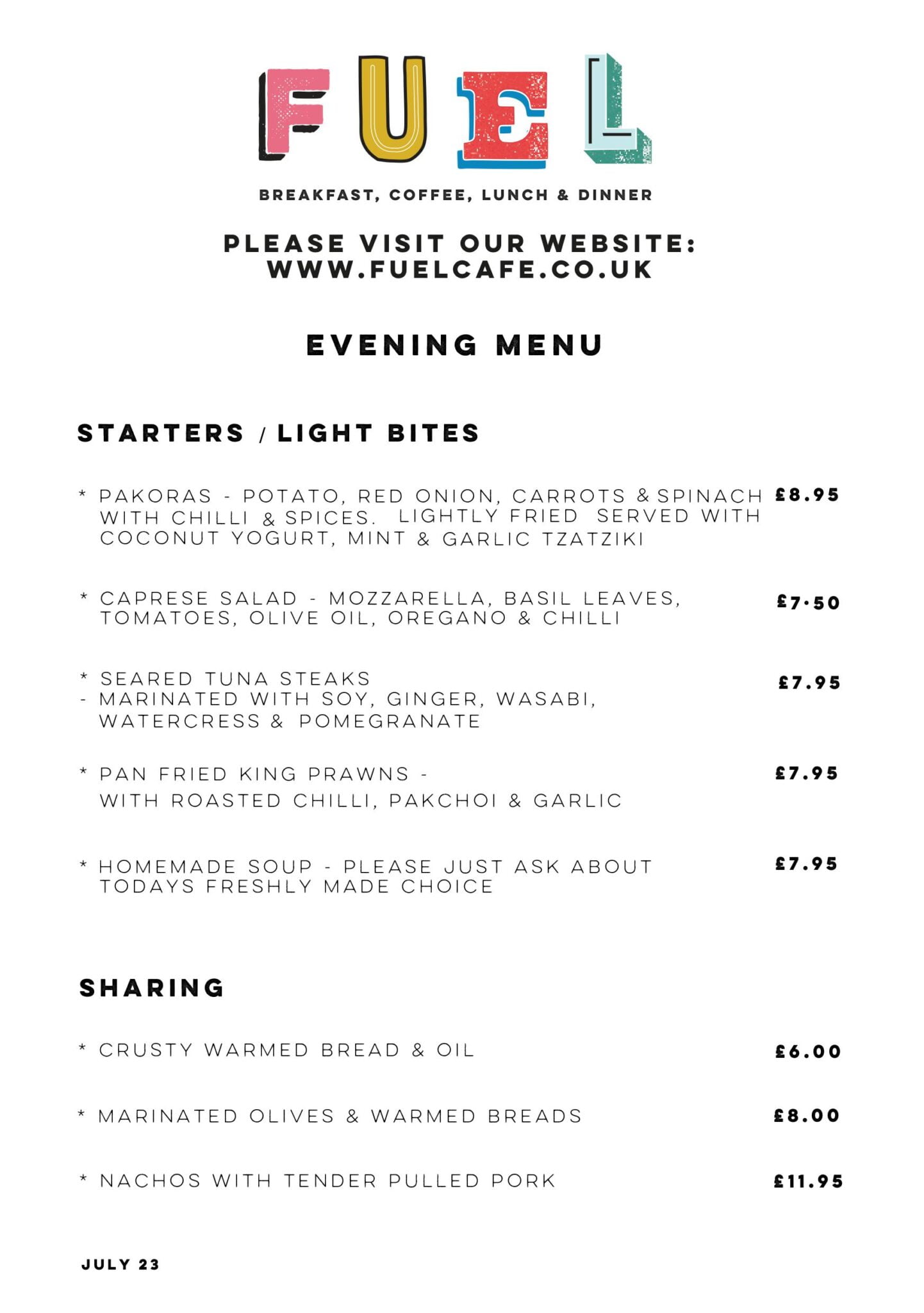 Falmouth Café Menus Fuel Breakfast, Lunch, Dinner