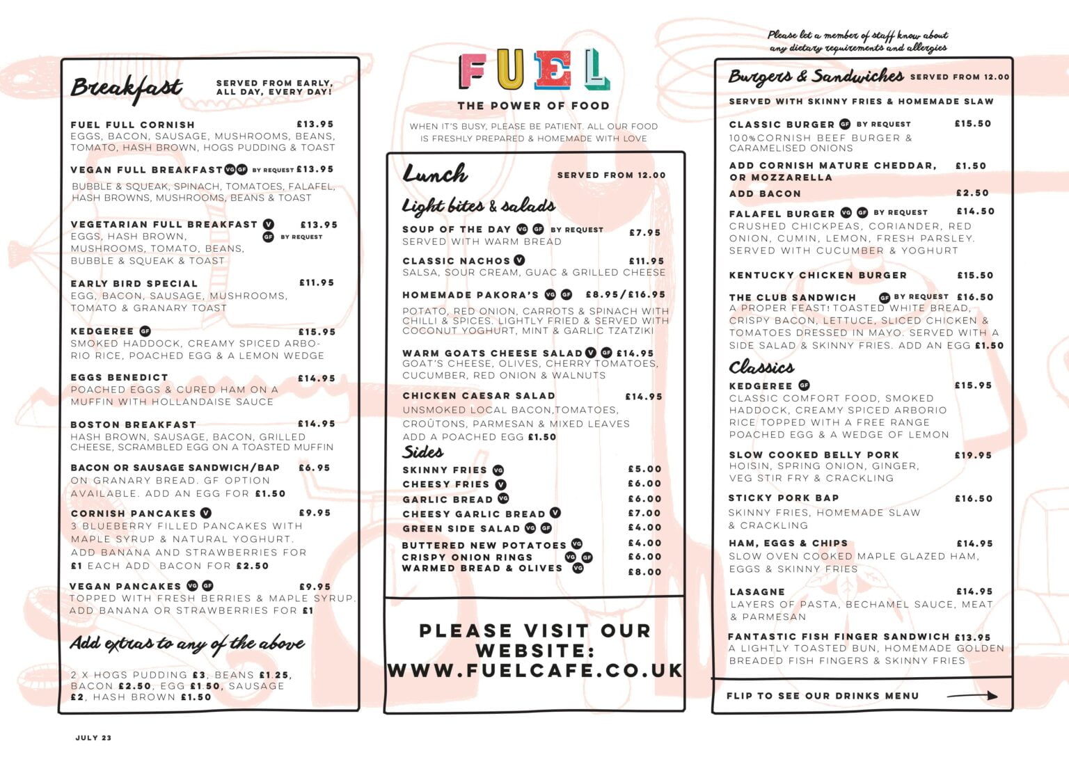 Falmouth Café Menus - Fuel | Breakfast, Lunch, Dinner
